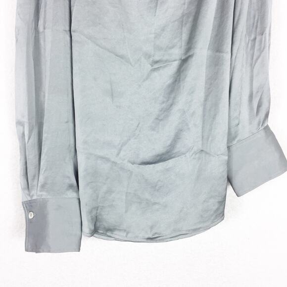 Theory Ulrika Crushed Satin One Shoulder Blouse Size Small Oregano Minimalist - Picture 10 of 13